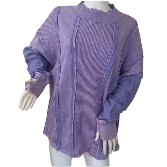 Periwinkle Washed Mixed Fabrics/Long Sleeve Pullover Top /thumbholes/ tunic NWT - Picture 5 of 15